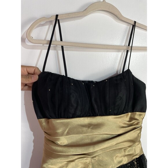 Vtg Y2K Dress 3/4 Black Gold Floral Mini Babydoll Whimsigoth Fairygrunge Mesh - Picture 3 of 15